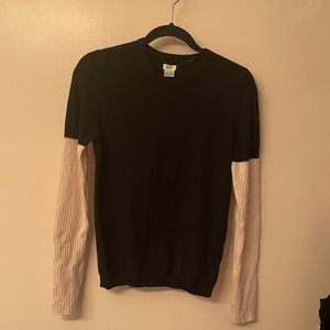 Aqua Black and White Long Sleeve Cashmere Sweater